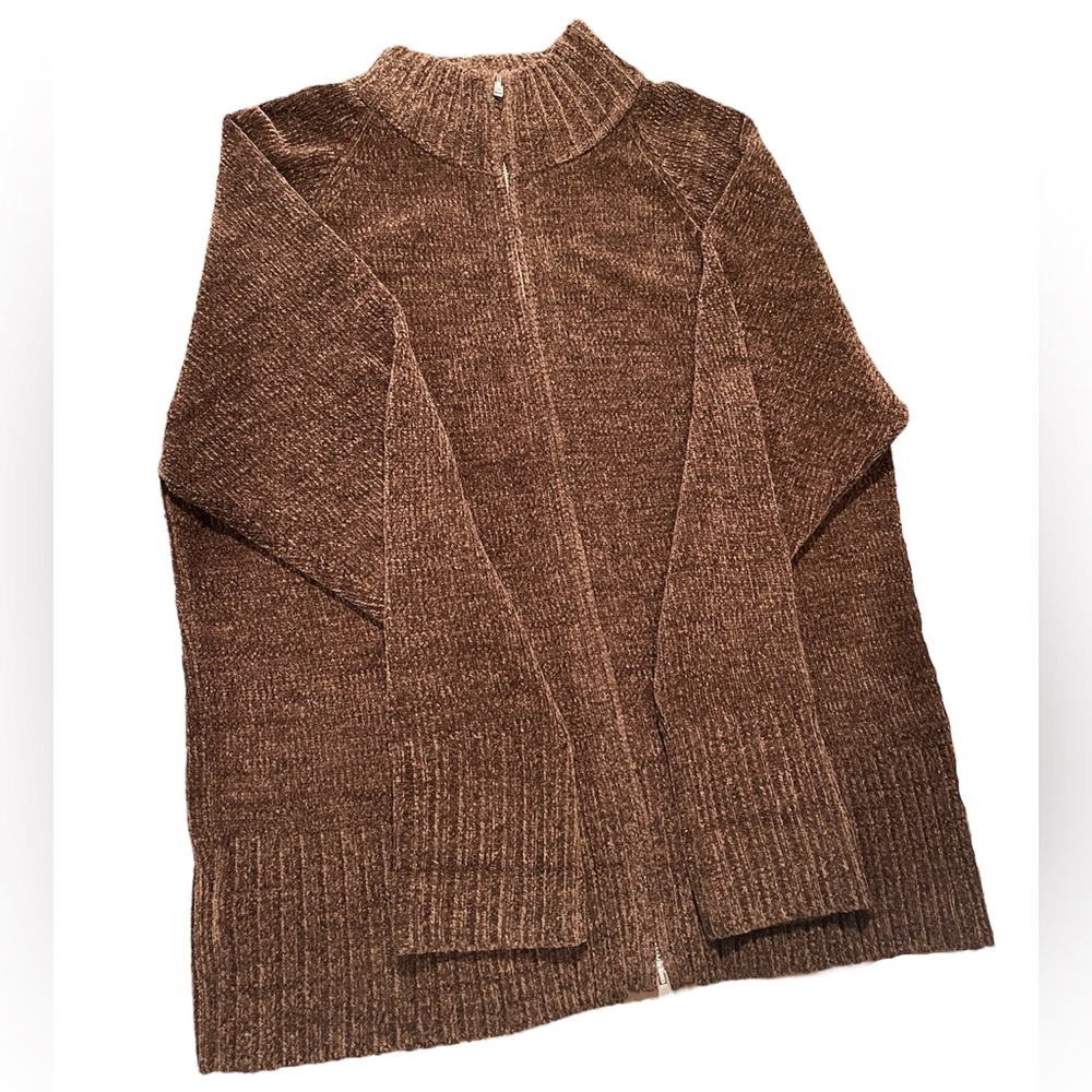 Denim&Co. Full Zip Long Sleeve Sweater With 2 Way Zipper Size M